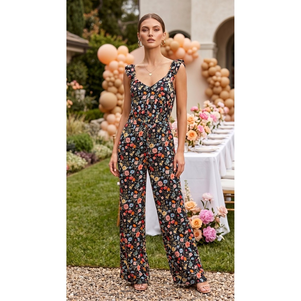 Loft Romper Jumpsuit Black Floral Print Rayon Womens Size 2